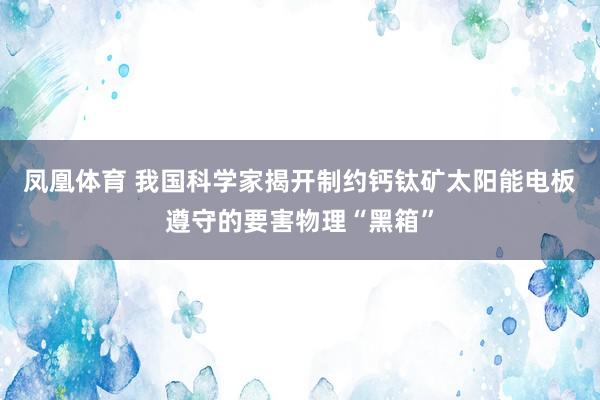 凤凰体育 我国科学家揭开制约钙钛矿太阳能电板遵守的要害物理“黑箱”
