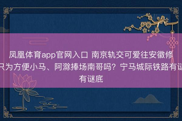 凤凰体育app官网入口 南京轨交可爱往安徽修，只为方便小马、阿滁捧场南哥吗？宁马城际铁路有谜底